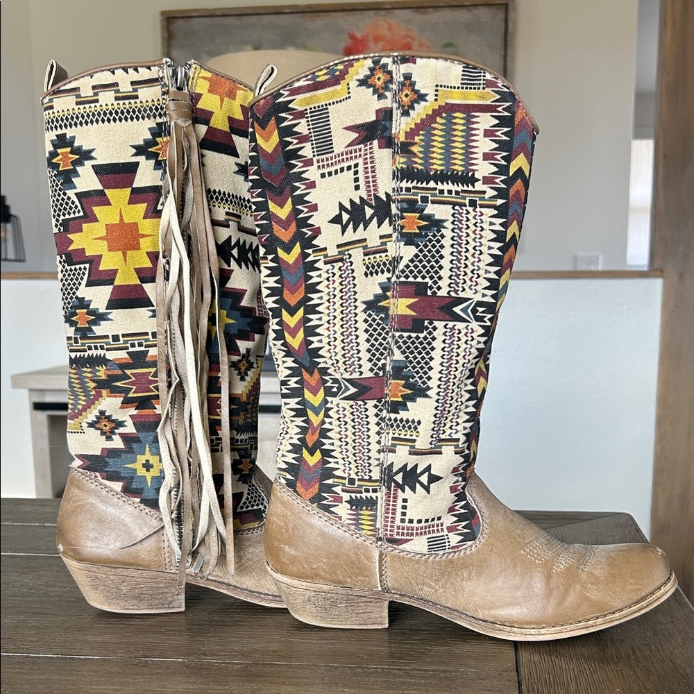Tribal Patterned Cowboy Boots